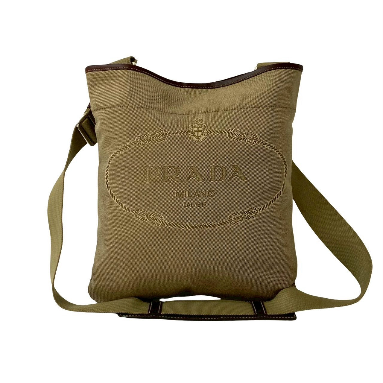 Prada Logo Jacquard Leather Shoulder Bag