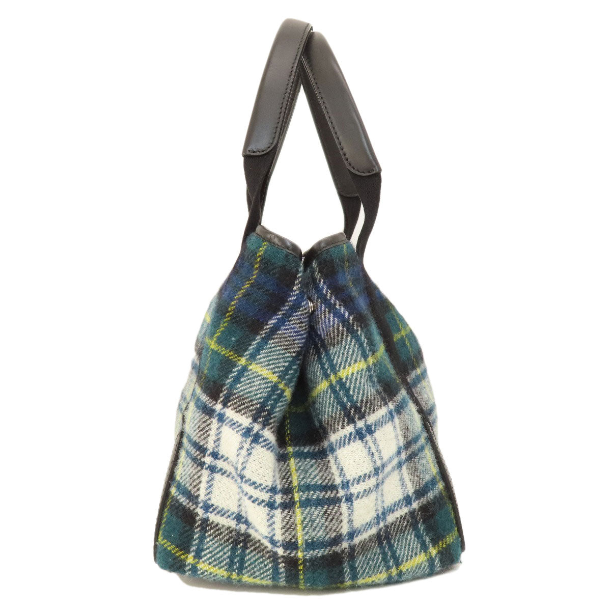 BALENCIAGA Handbag 339933 wool green Navy Cabas Check Pattern