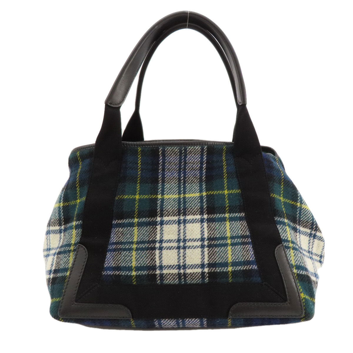 BALENCIAGA Tote Bag 339933 wool green Navy Cabas Check Pattern