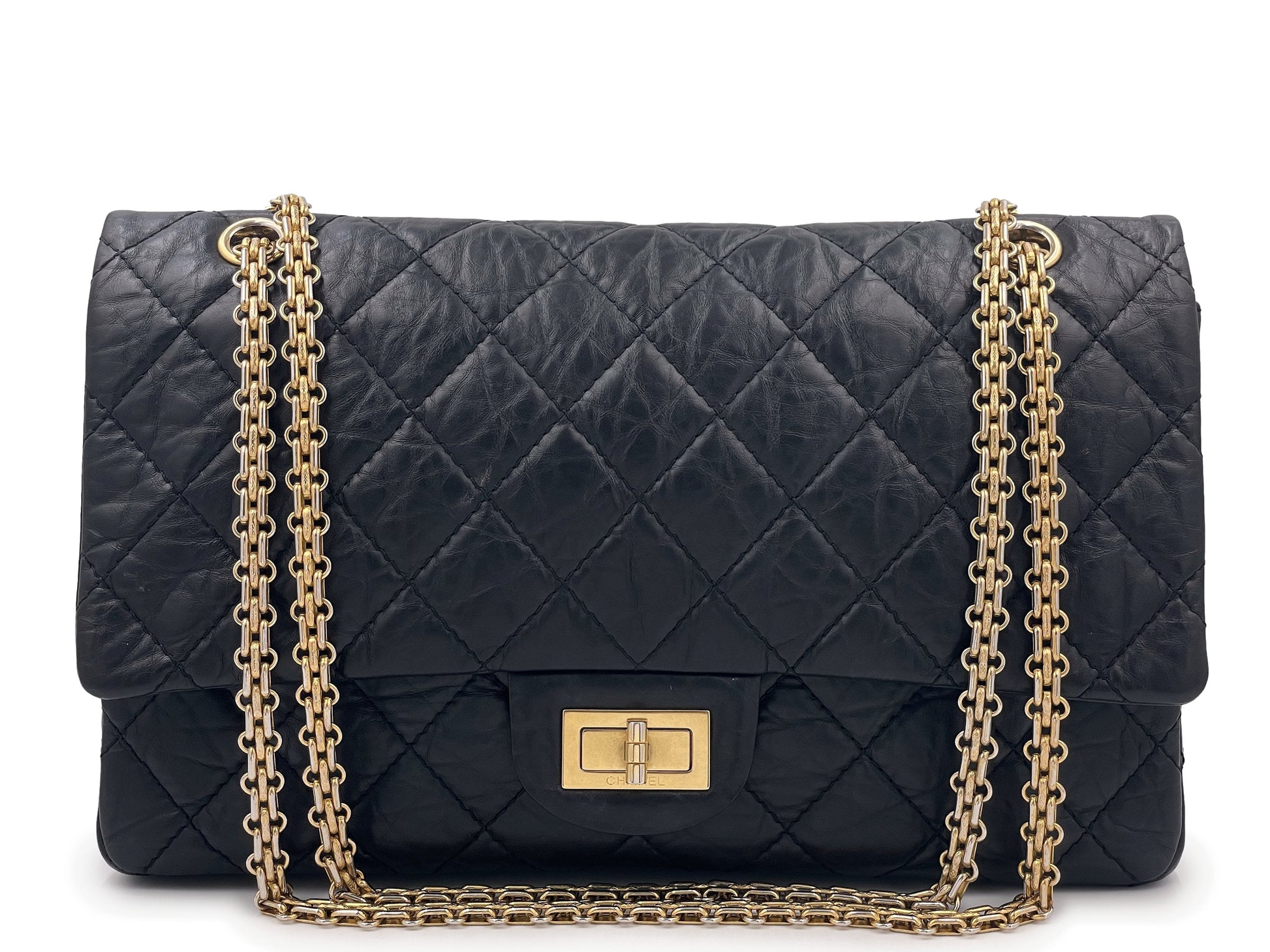 Chanel Black Aged Calfskin Reissue Large 227 2.55 Flap Bag GHW
