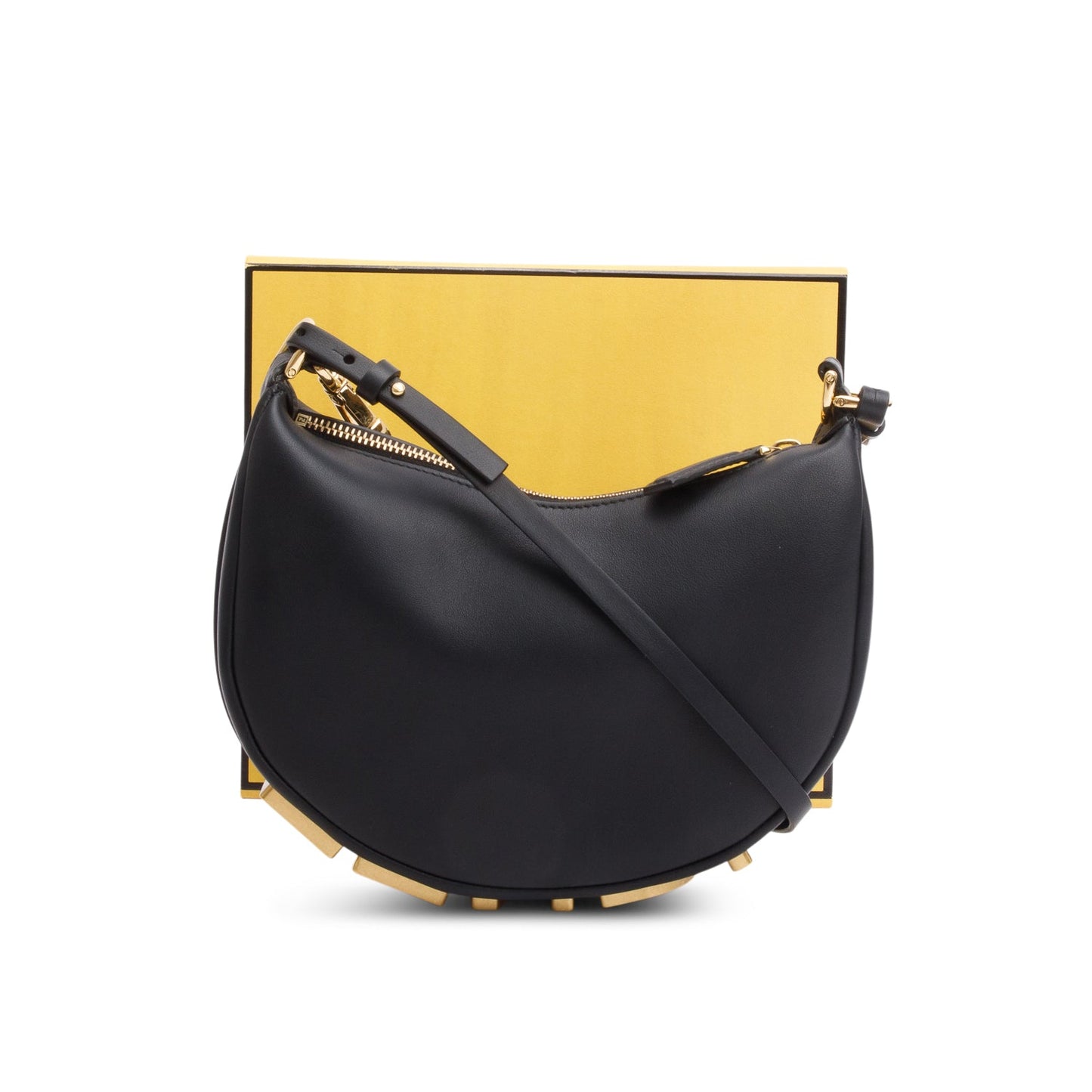 Fendi 2024 Black Vitello Grace Leather Mini Fendigraphy Hobo Bag