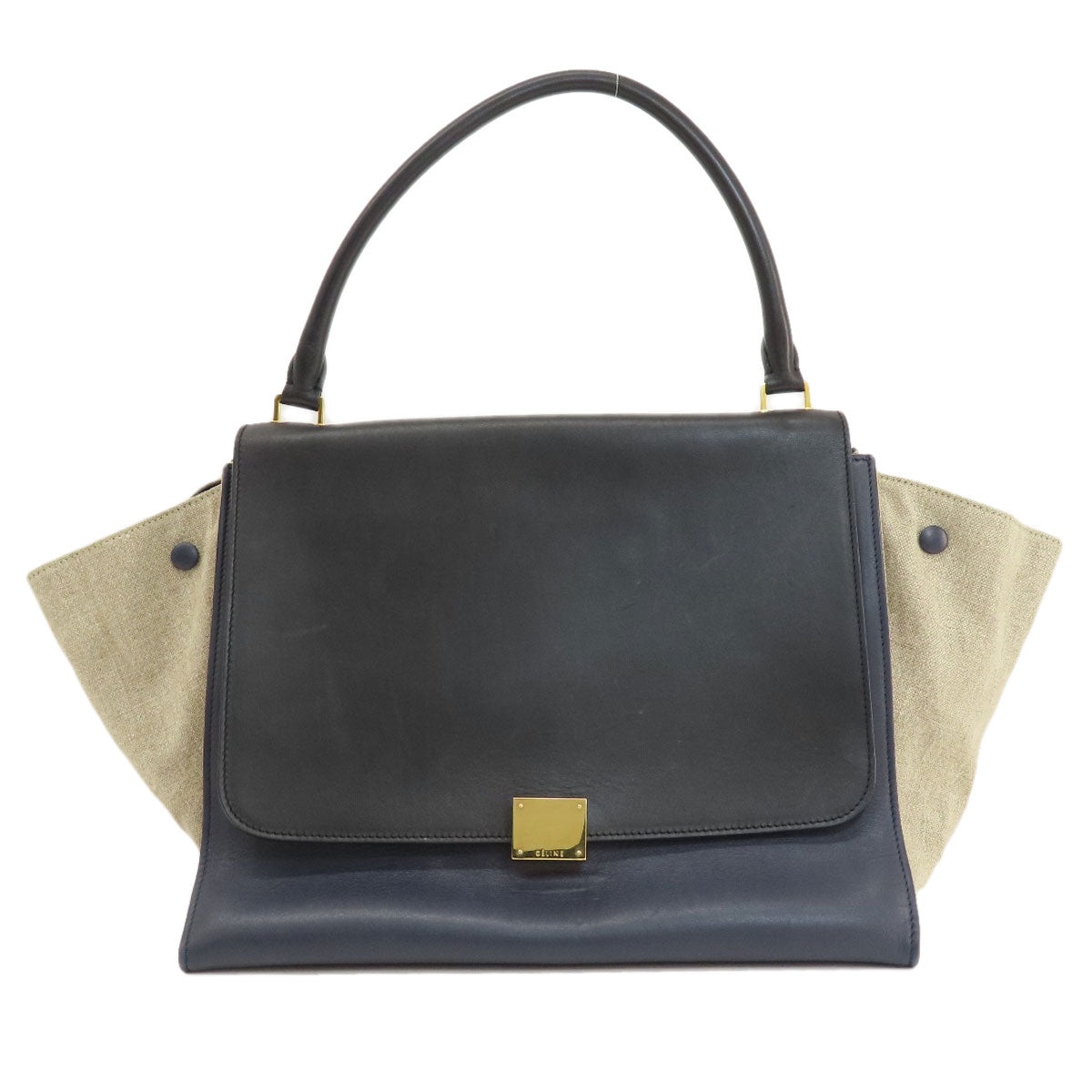 CELINE Tote Bag Leather, Canvas Navy Trapeze Women