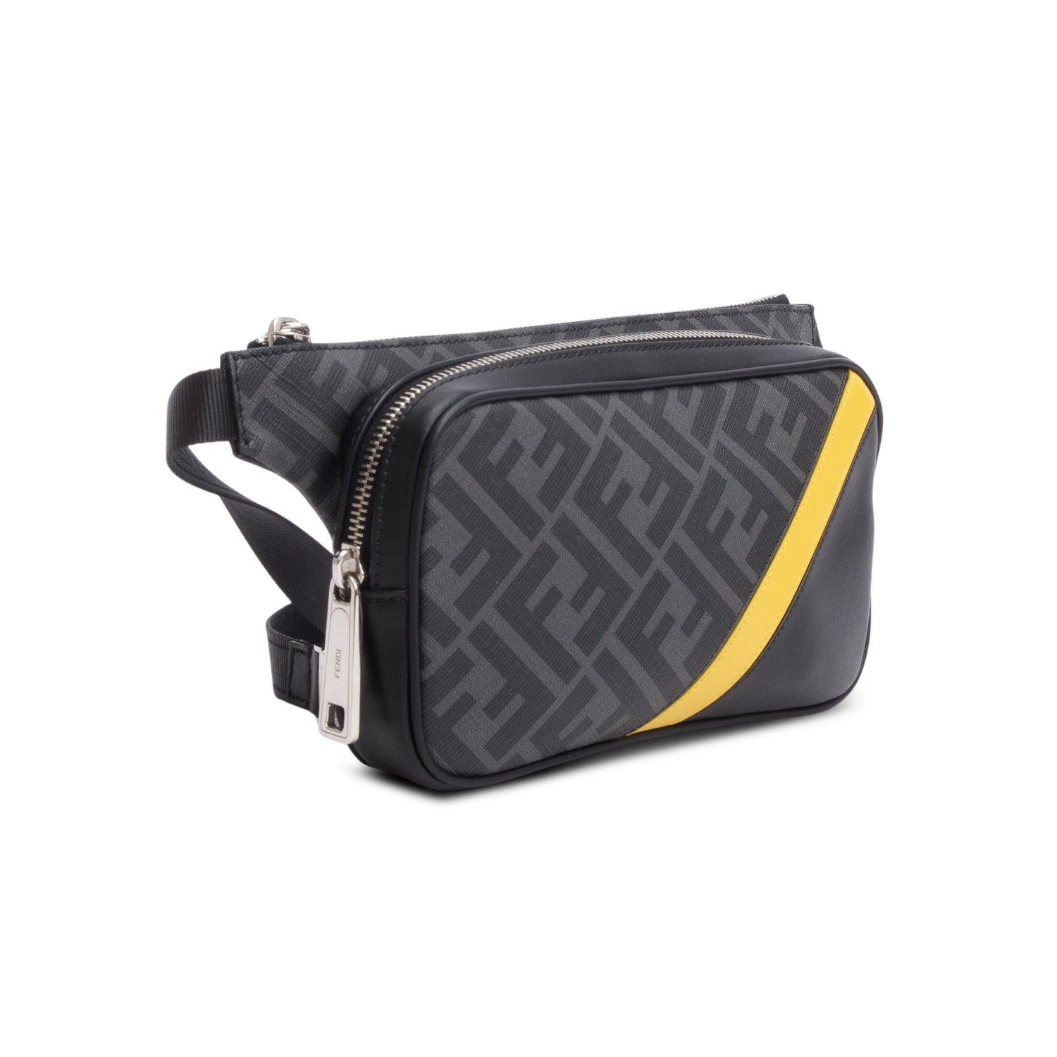 Fendi 2023 Grey Glazed Fabric Vitello Liberty FF Diagonal Belt Bag
