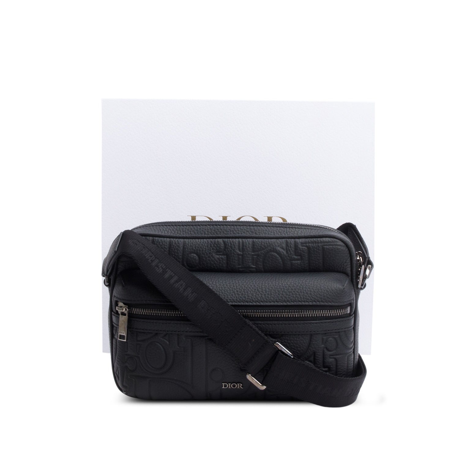 Christian Dior 2024 Black Embossed Calfskin Rider 2.0 Zipped Messenger Bag