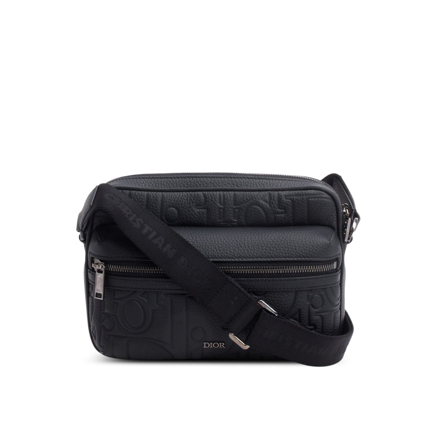 Christian Dior 2024 Black Embossed Calfskin Rider 2.0 Zipped Messenger Bag