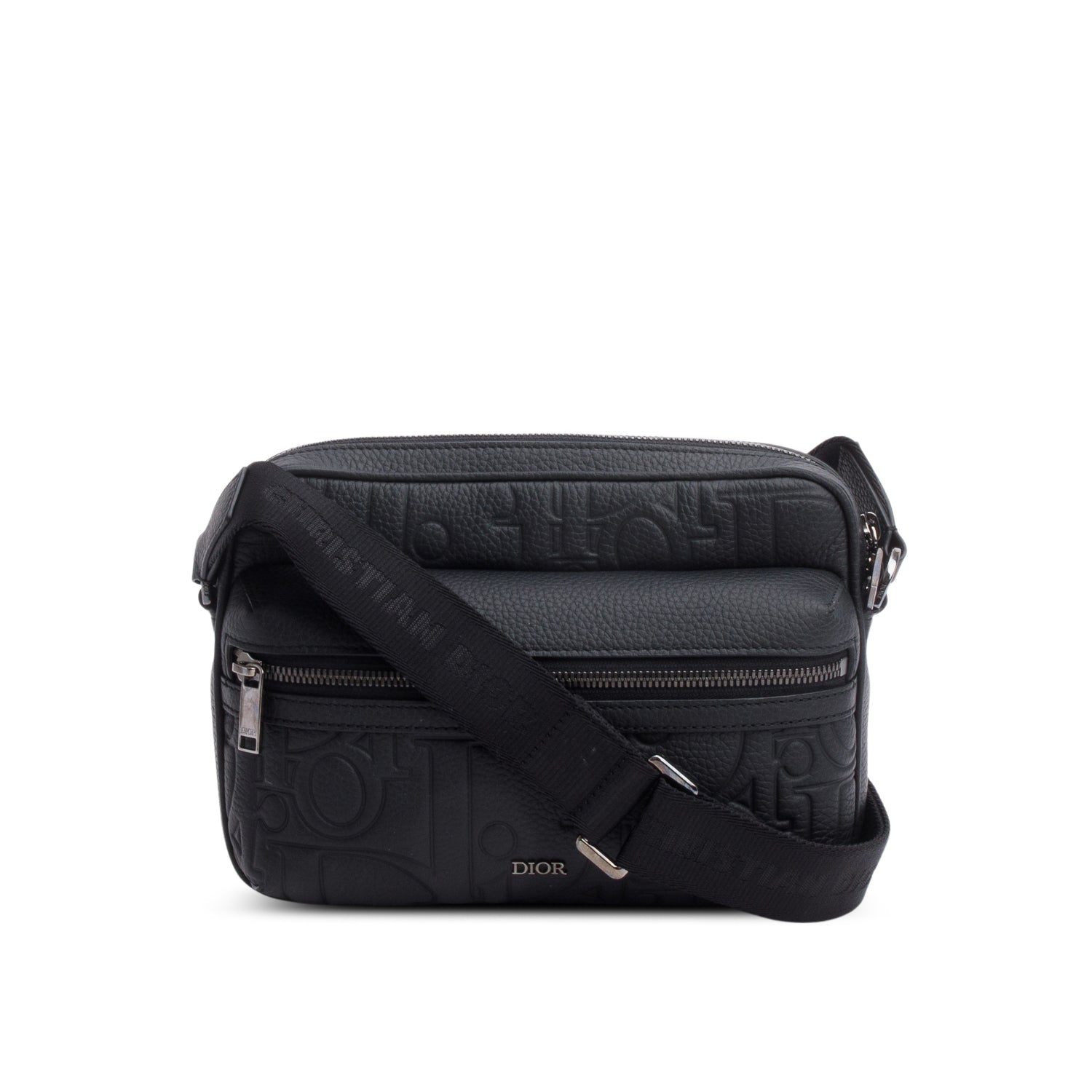 Christian Dior 2024 Black Embossed Calfskin Rider 2.0 Zipped Messenger Bag