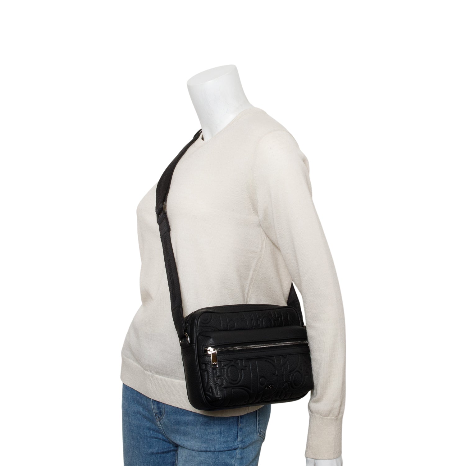 Christian Dior 2024 Black Embossed Calfskin Rider 2.0 Zipped Messenger Bag