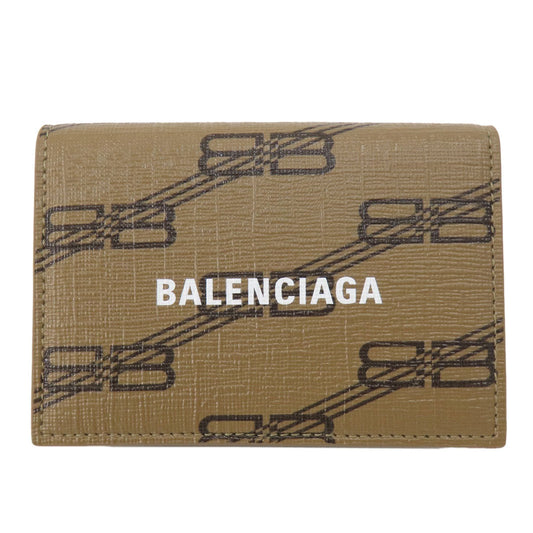 BALENCIAGA Bifold Wallet 594312 leather Brown Tri-fold Wallet BB pattern mens(Unisex)
