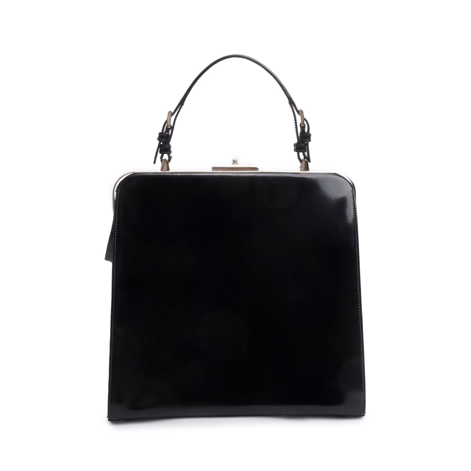 Prada Black Spazzolato Logo Frame Handle Bag