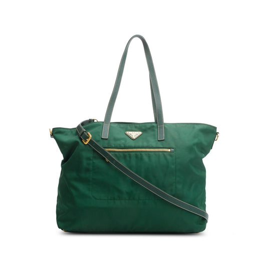 Prada Green Saffiano-Trimmed Tessuto Nylon Tote