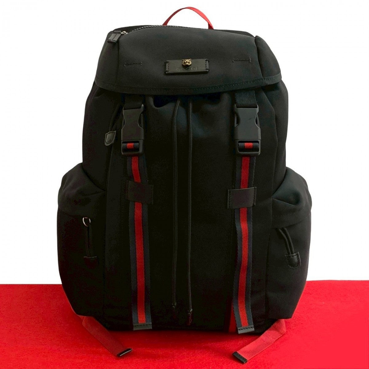 GUCCI Backpack leather black Sherry line Taiga head