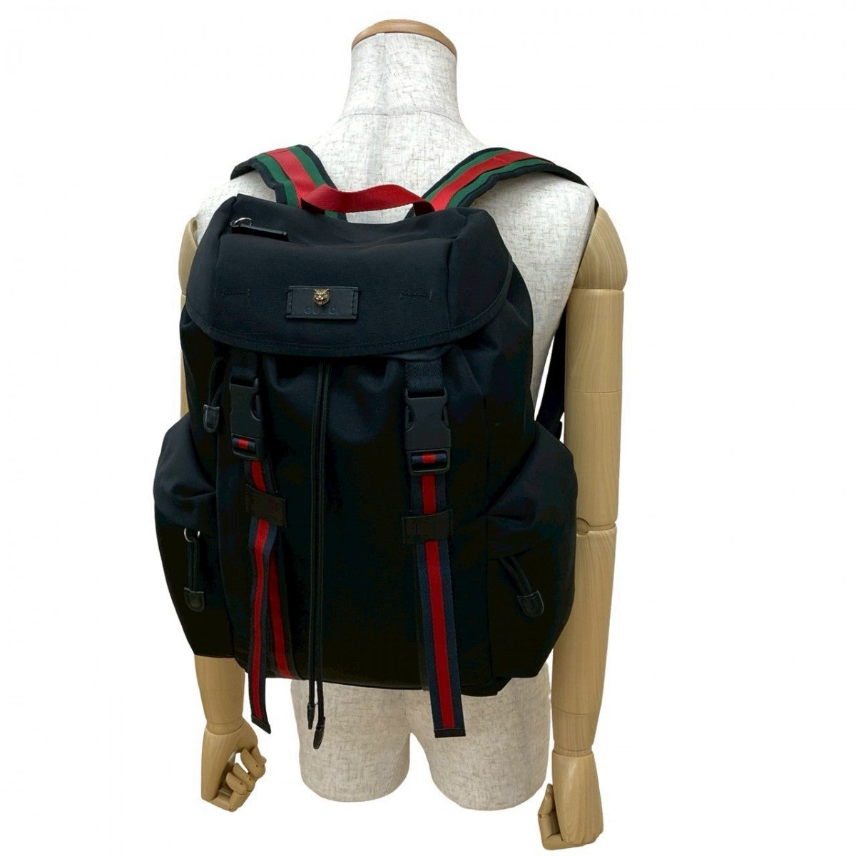 GUCCI Backpack leather black Sherry line Taiga head
