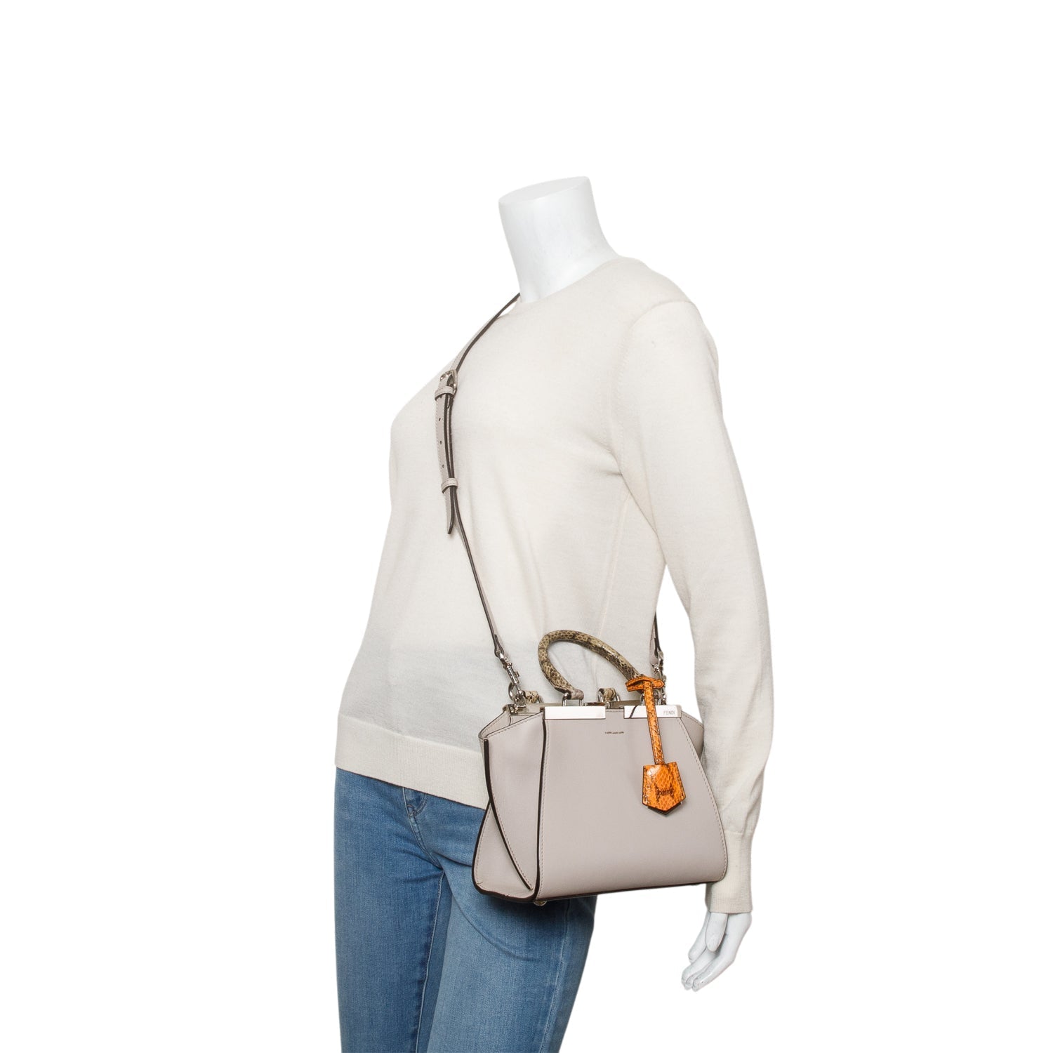 Fendi Grey Vitello Dolce Bi-Color Mini 3 Jours Tote