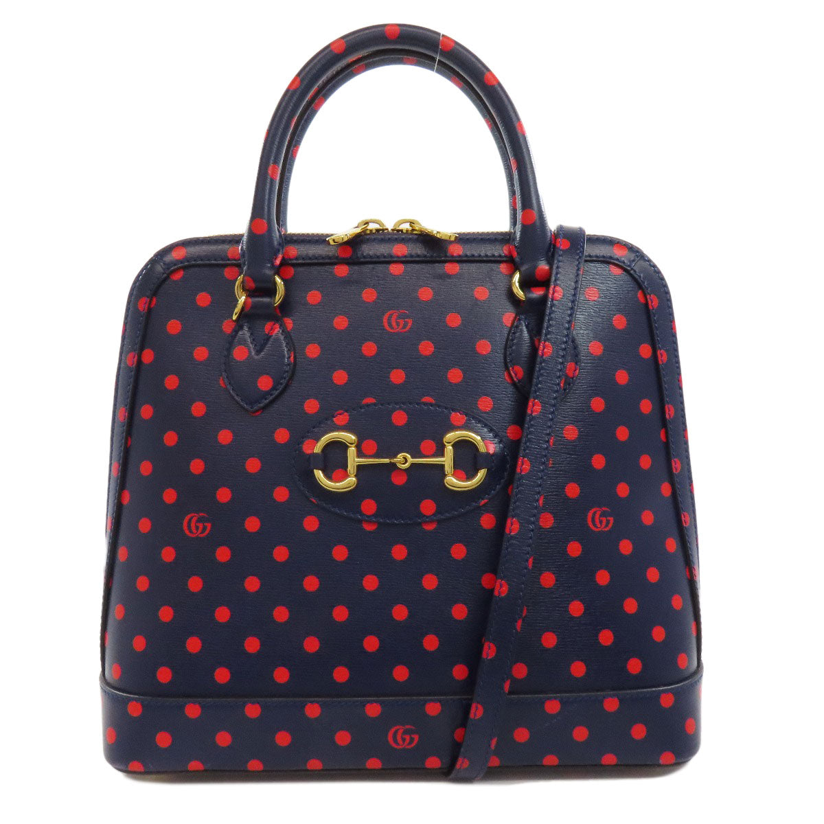 GUCCI Handbag 620850 leather Navy Horsebit Dot Pattern Women