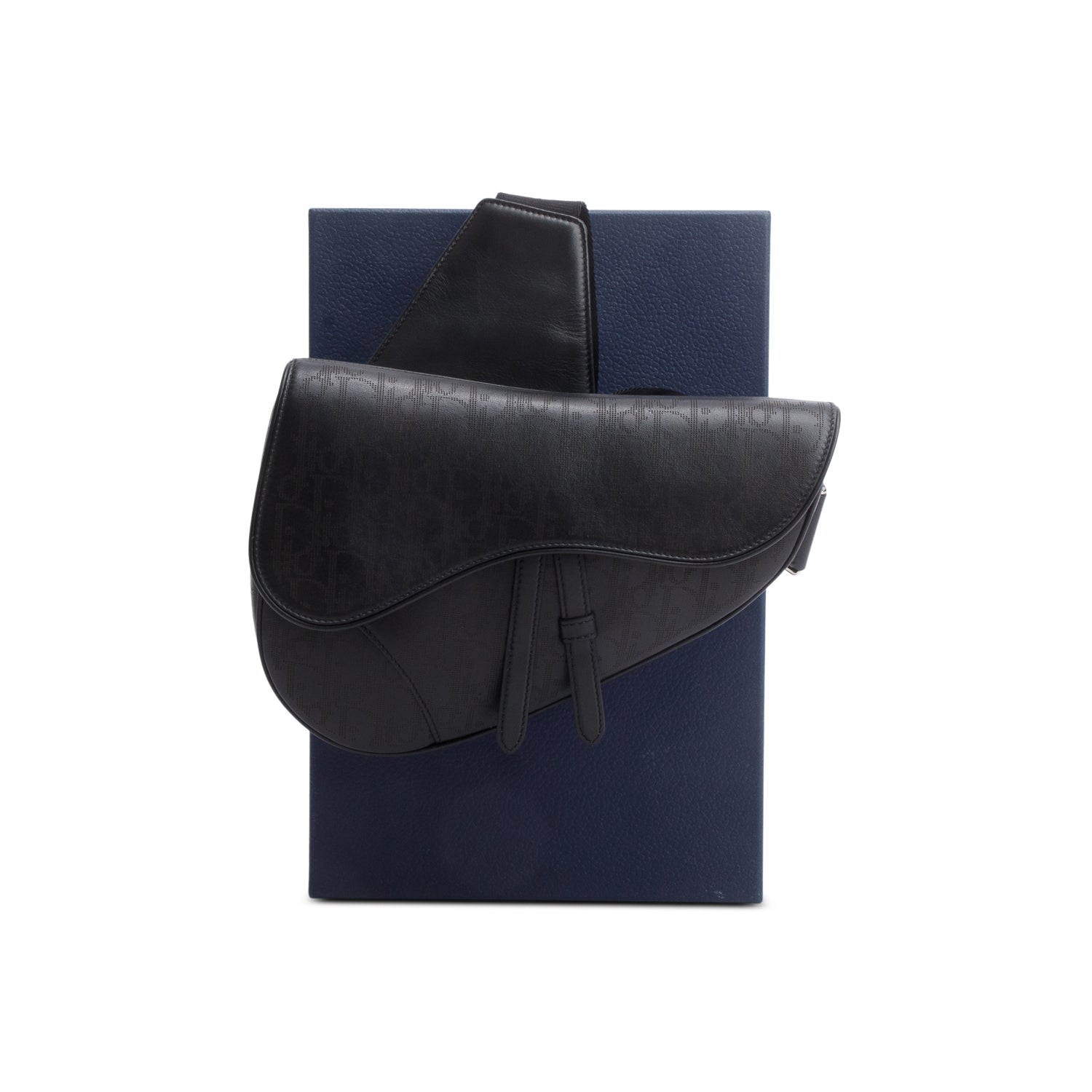 Christian Dior 2021 Black Oblique Galaxy Perforated Leather Saddle Bag