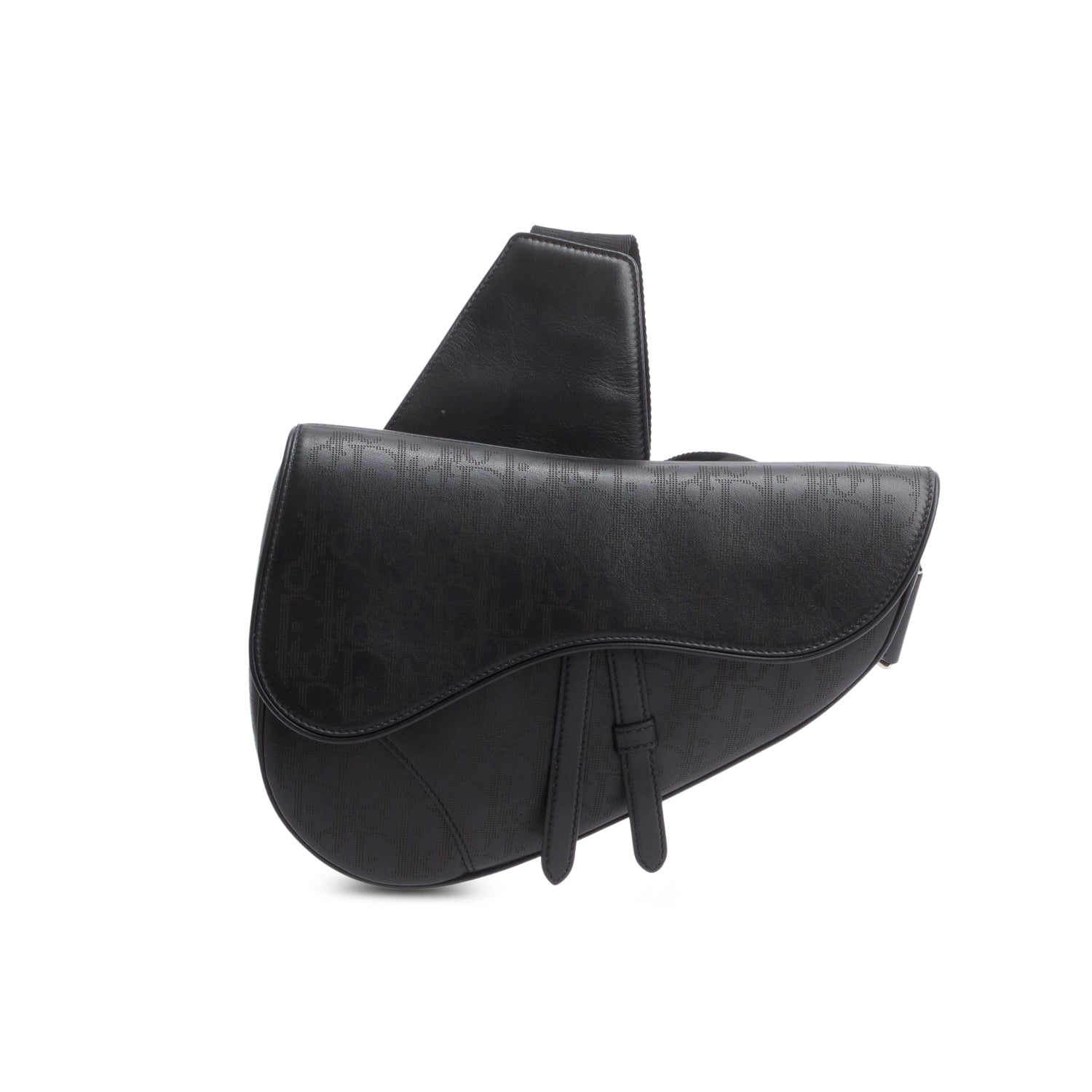 Christian Dior 2021 Black Oblique Galaxy Perforated Leather Saddle Bag