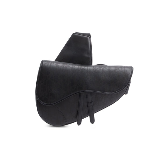 Christian Dior 2021 Black Oblique Galaxy Perforated Leather Saddle Bag