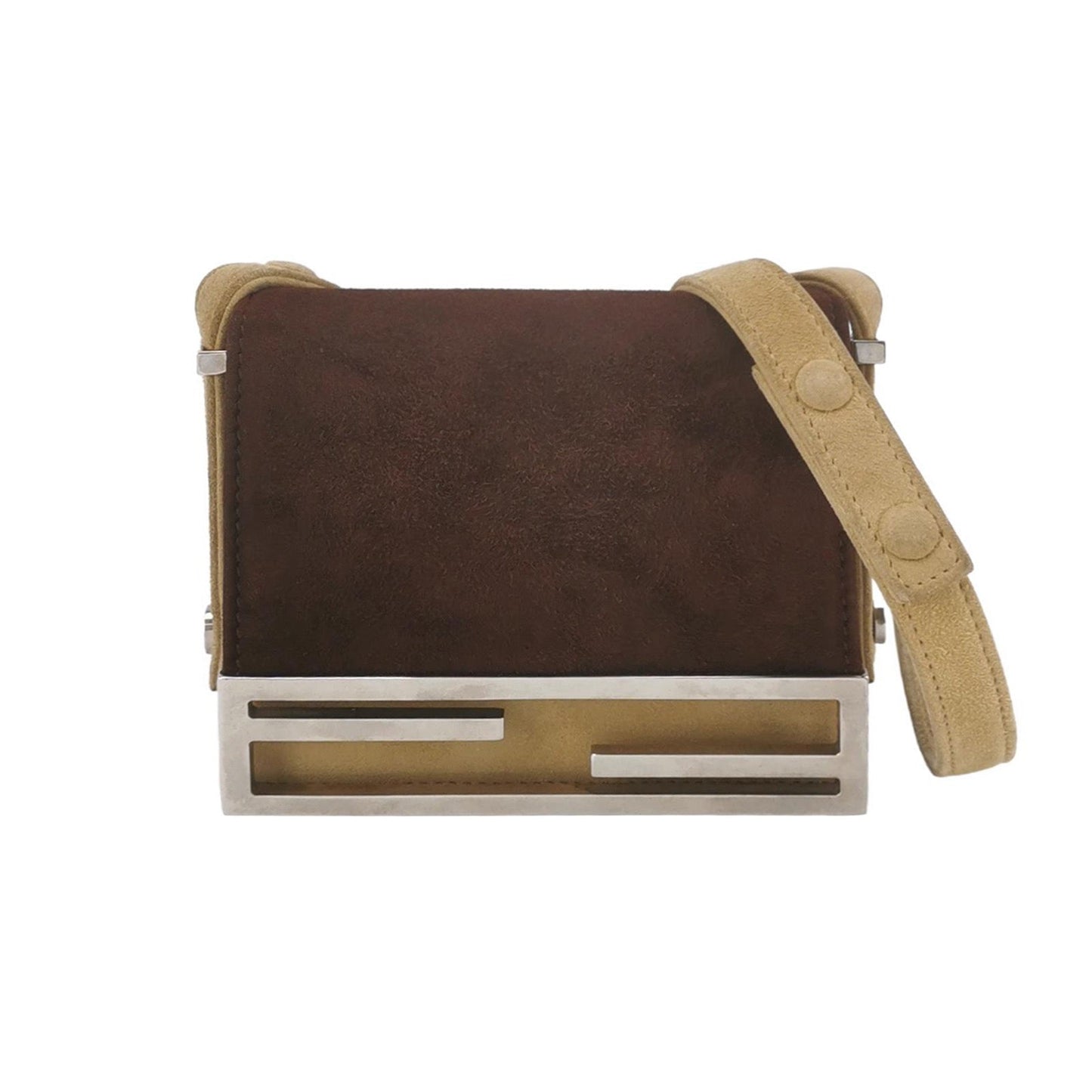 Fendi Mini Bicolor Brown Suede Front Buckle Crossbody Bag