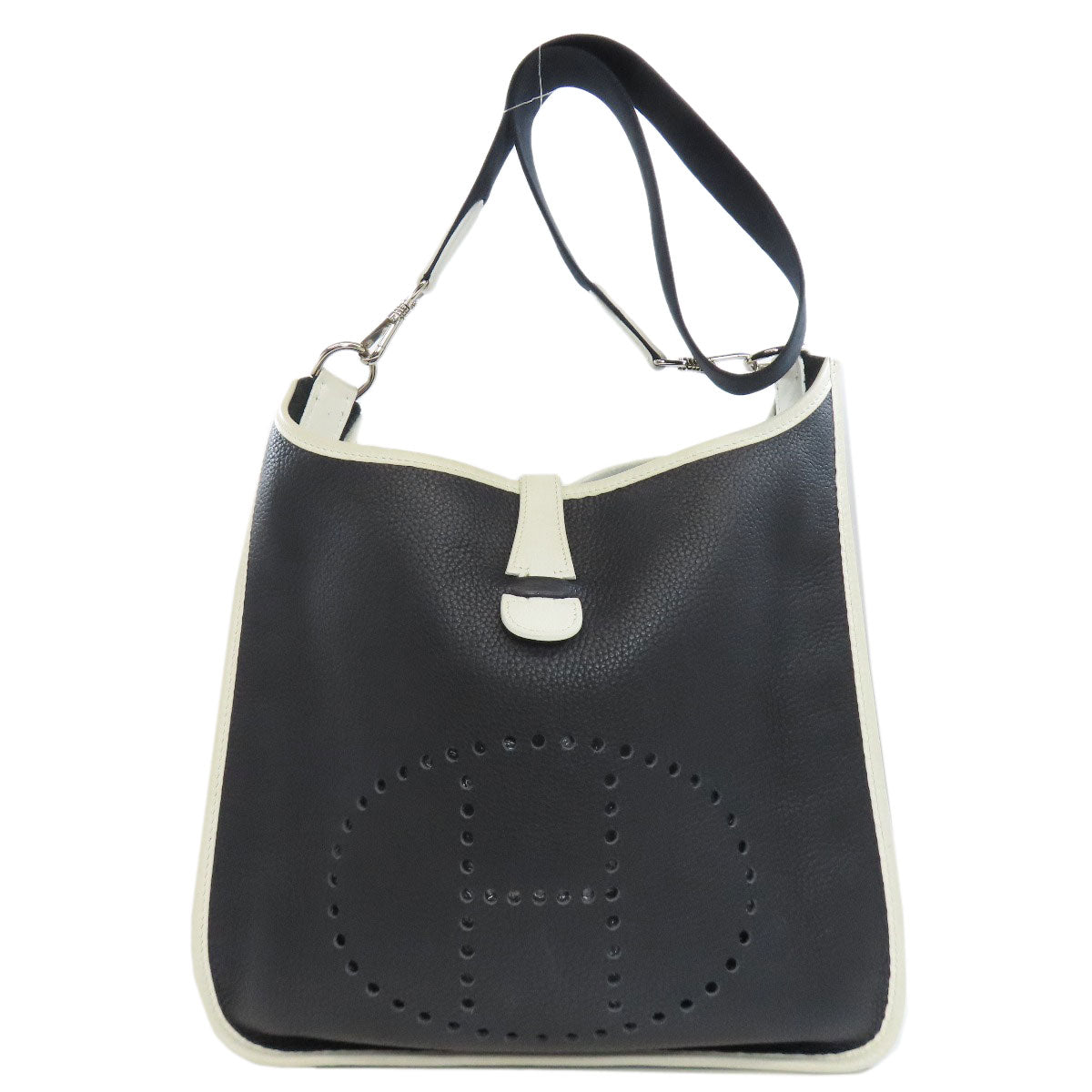 HERMES Shoulder Bag Taurillon Clemence black Evelyn PM SilverMetal Women