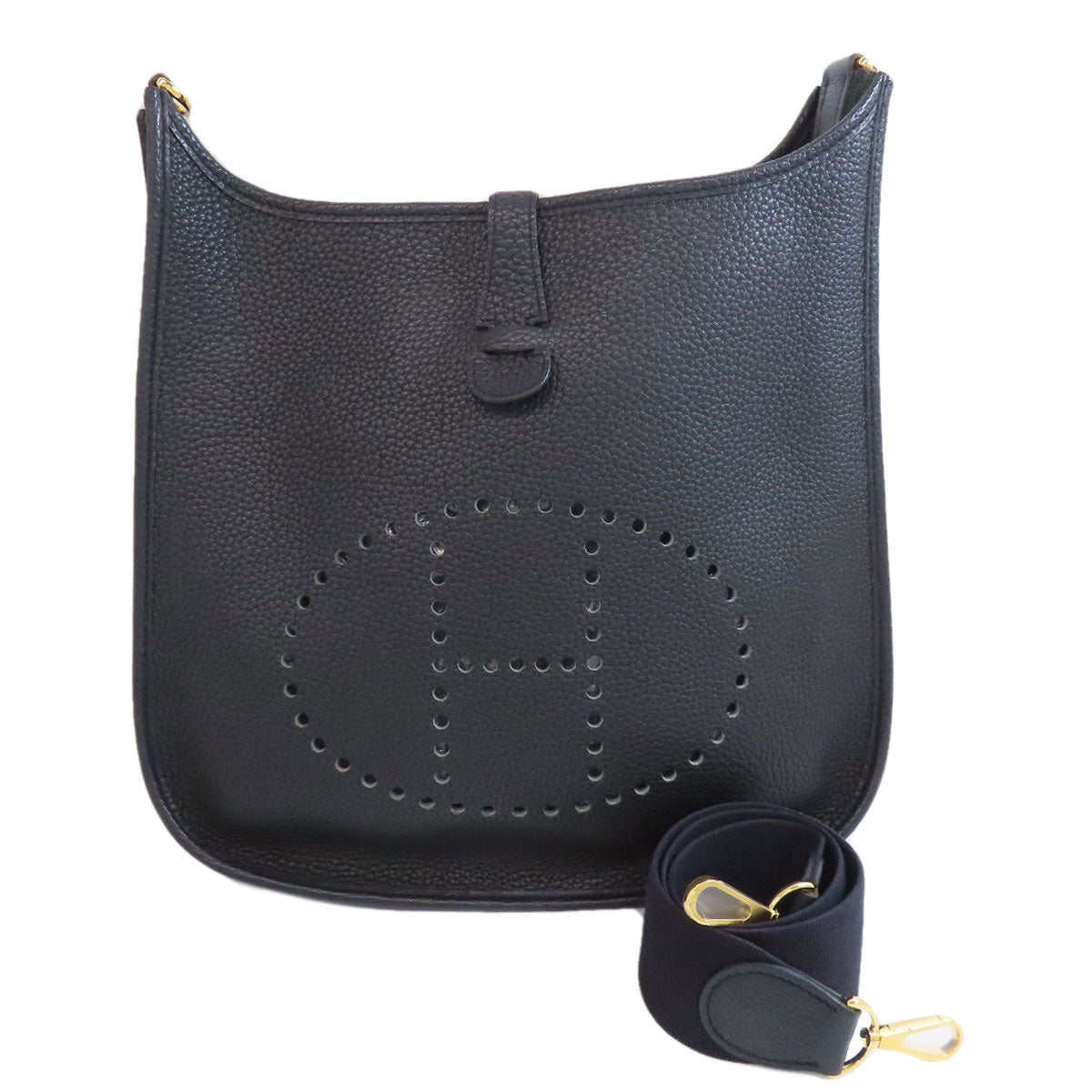 HERMES Shoulder Bag Togo black Evelyn 1 GM Gold Metal Women