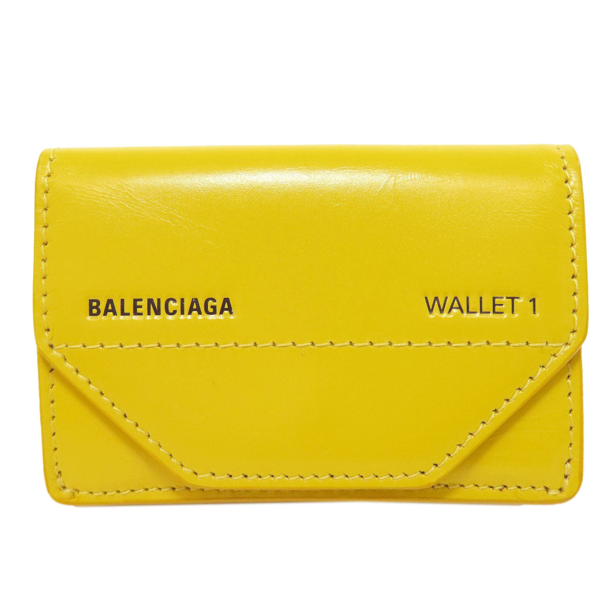 BALENCIAGA Bifold Wallet 529098 leather yellow logo Tri-fold Wallet Women
