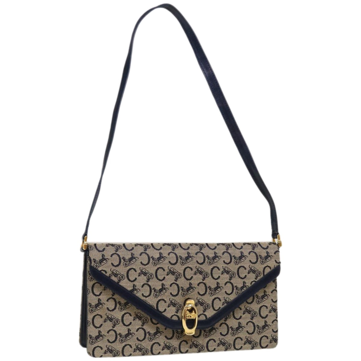 Luxury CELINE C Macadam Canvas Shoulder Bag Beige Navy 66179