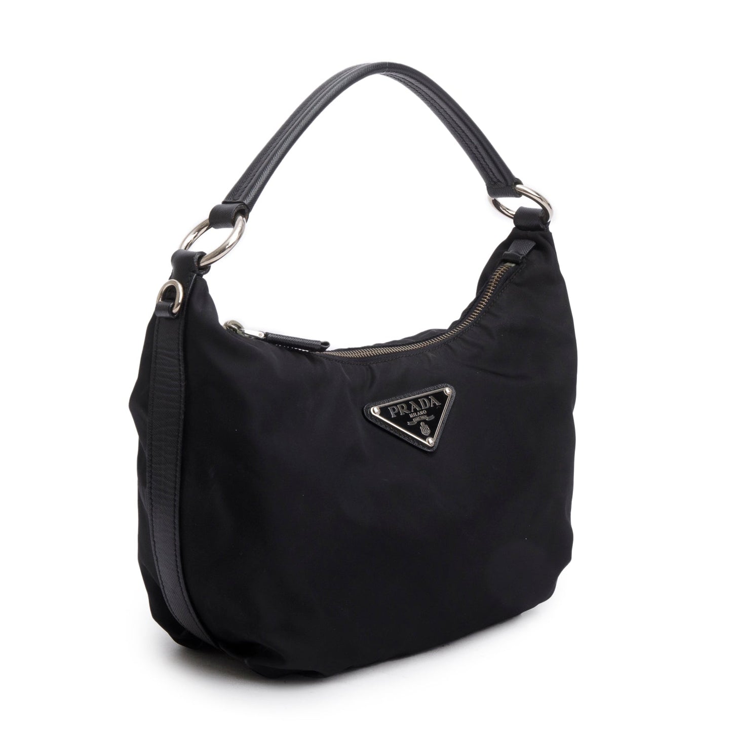 Prada Black Tessuto Nylon Saffiano Leather Shoulder Bag