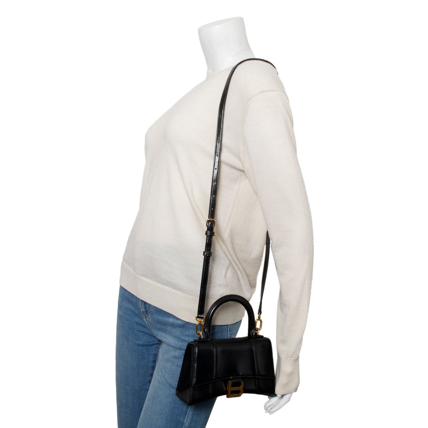 Balenciaga Black Leather XS Hourglass Top Handle Bag