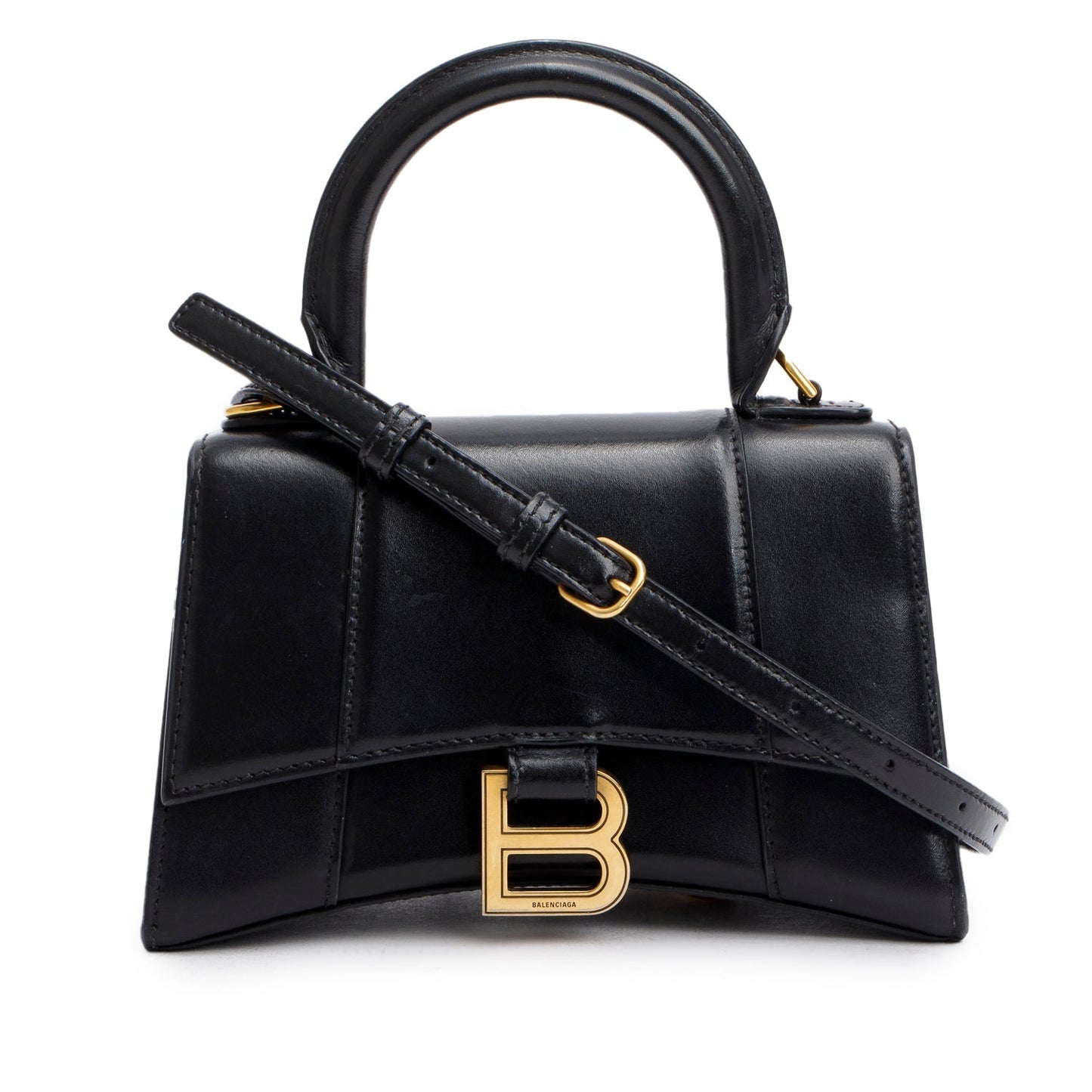 Balenciaga Black Leather XS Hourglass Top Handle Bag