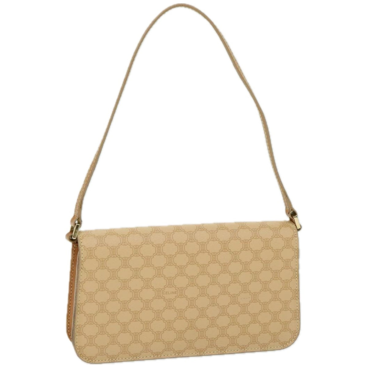 Luxury CELINE Macadam Canvas Shoulder Bag PVC Leather Beige 66415