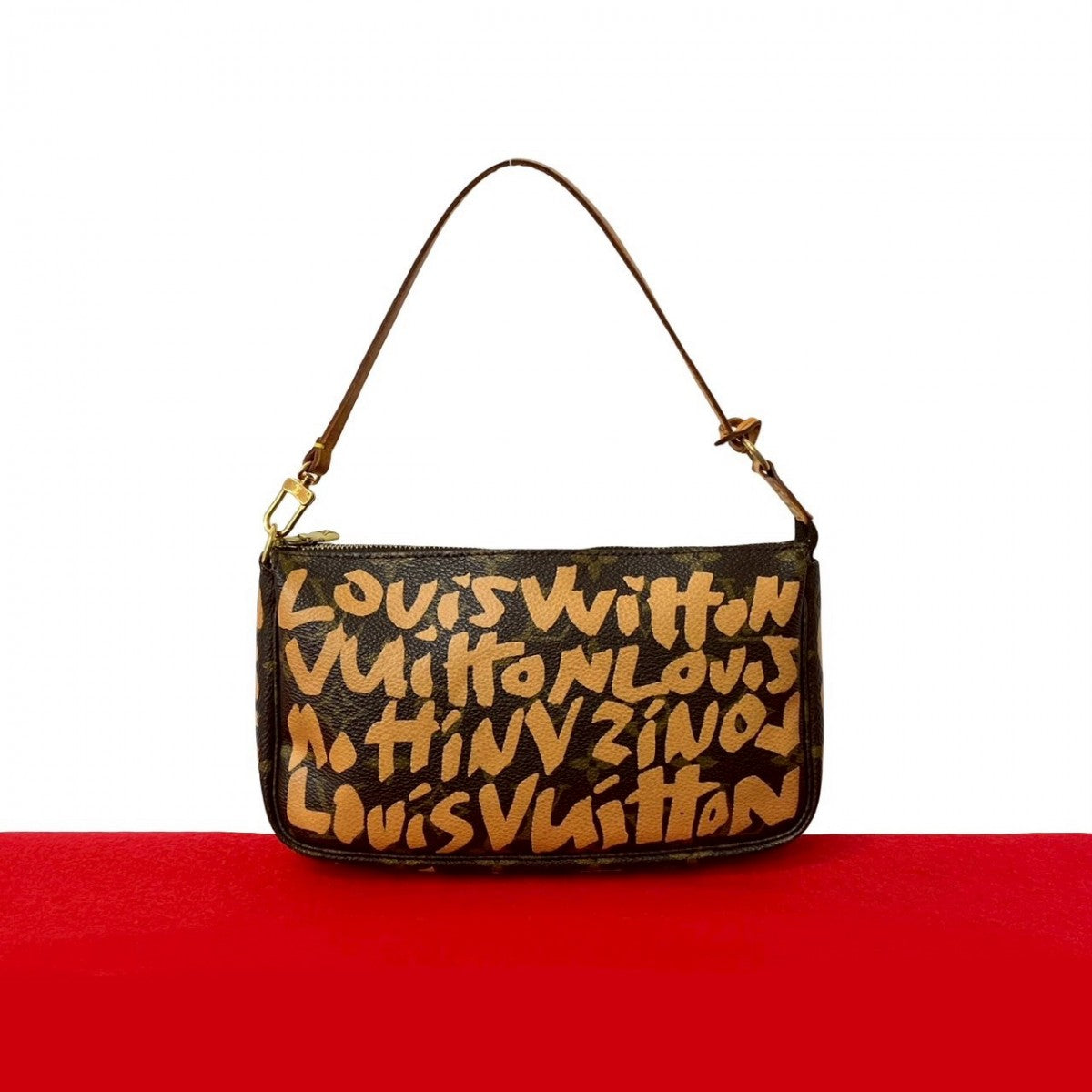 LOUIS VUITTON Handbag leather Brown Monogram graffiti Pochette Accessoar