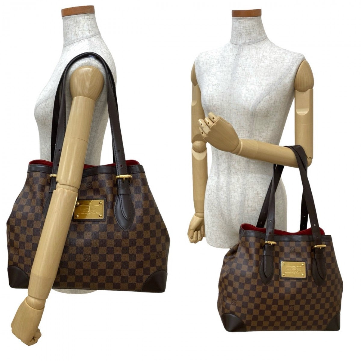 LOUIS VUITTON Tote Bag leather Brown Damier Hamstead MM