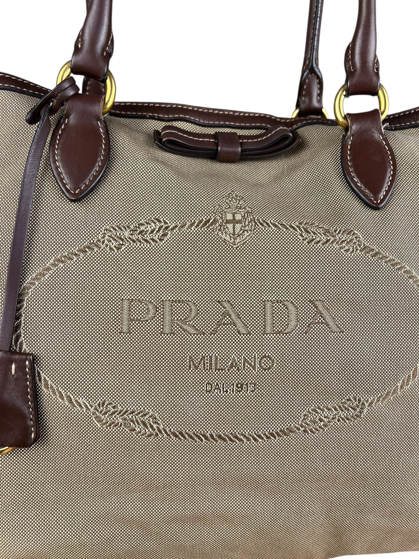 Prada Jacquard Logo Tote Brown