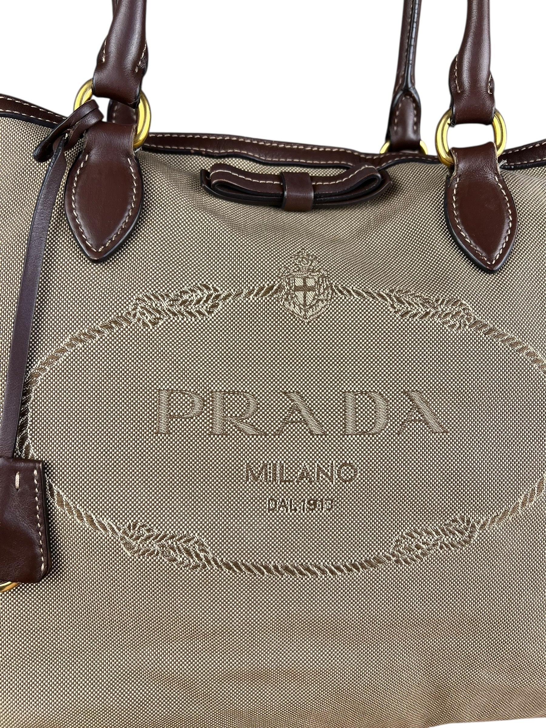 Prada Jacquard Logo Tote Brown