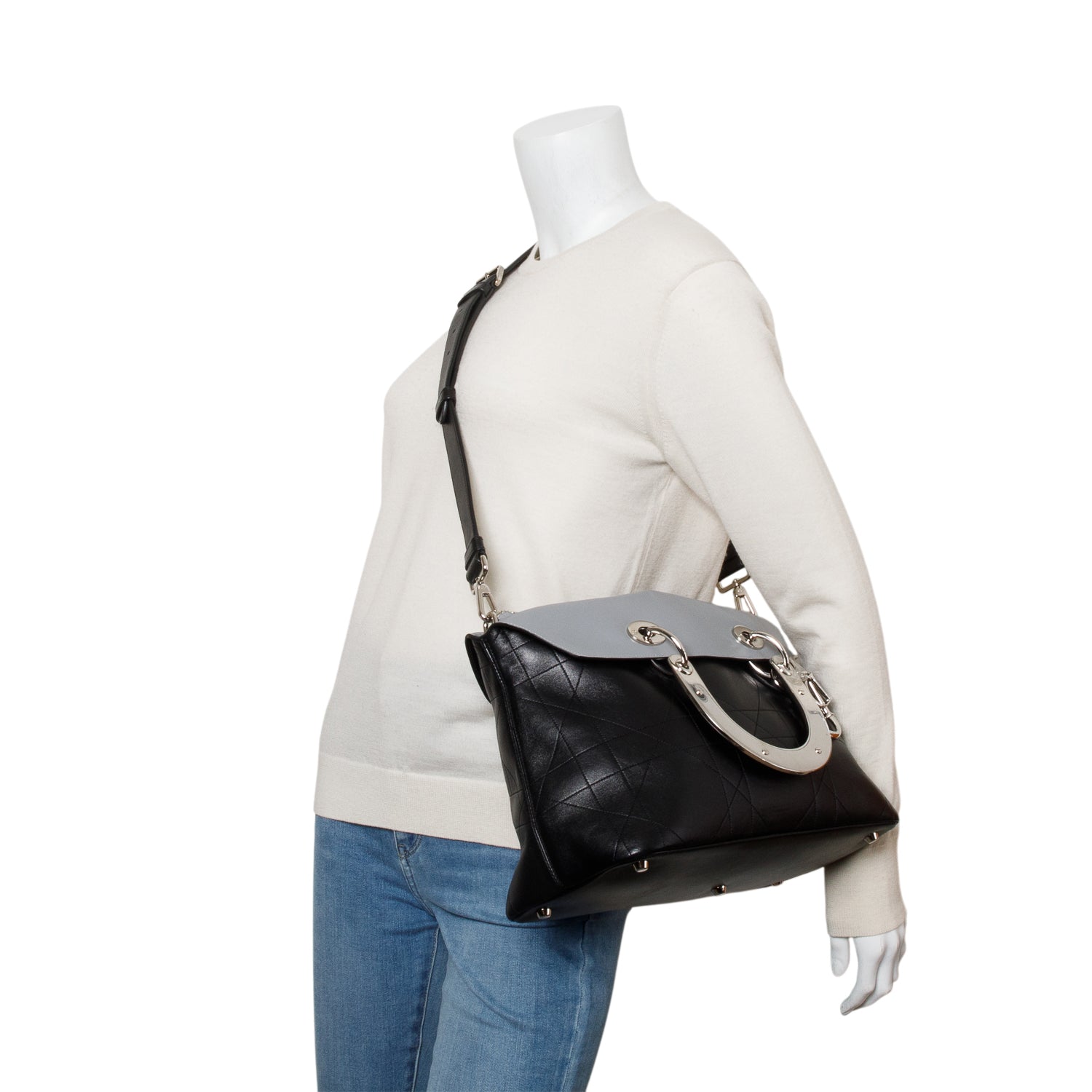 Christian Dior Black Lambskin Cannage Granville Medium Tote