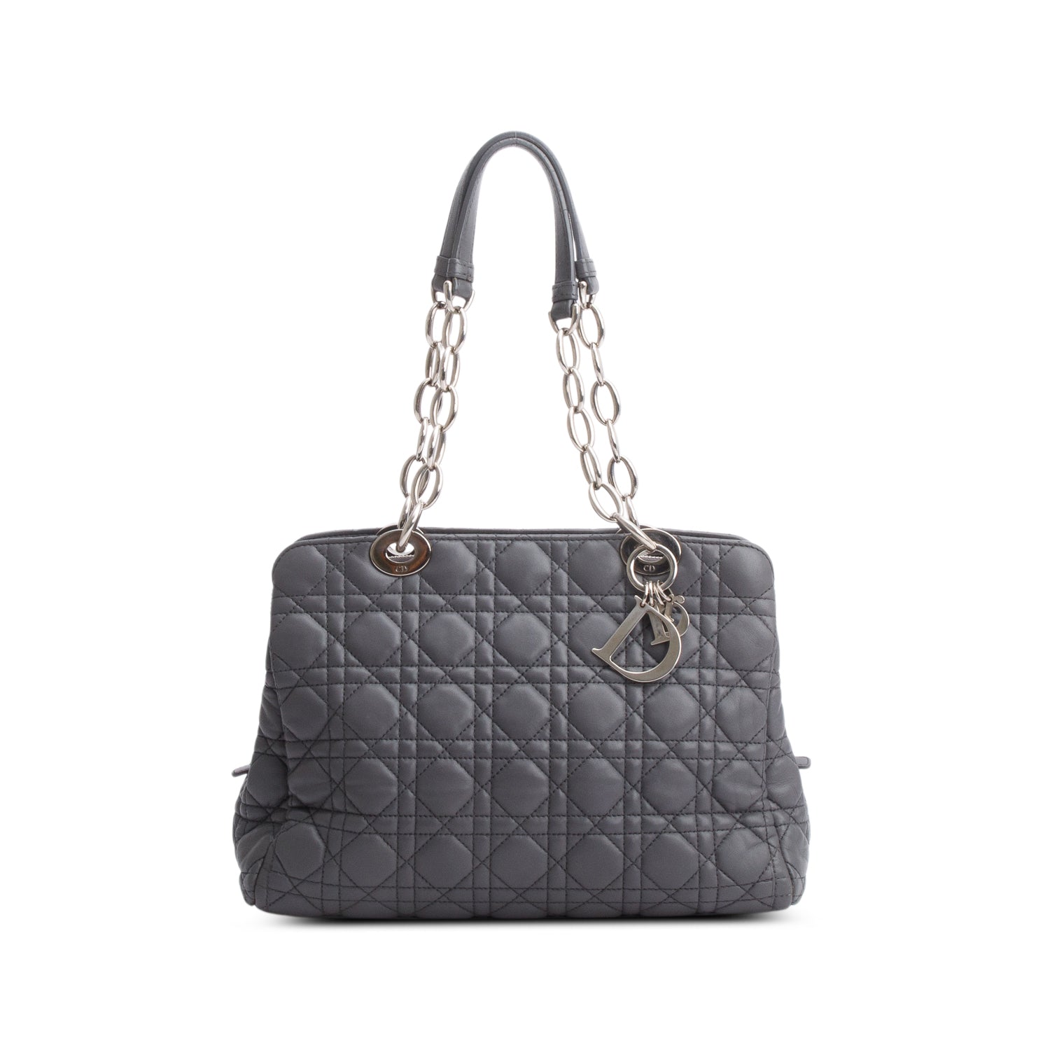 Christian Dior Grey Lambskin Cannage Small Dior Soft Zipped Shopping Tote