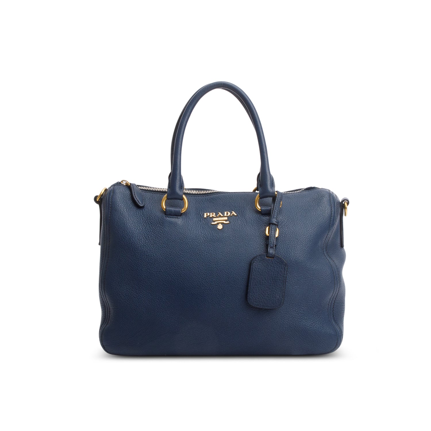 Prada Blue Vitello Daino Two-Way Tote