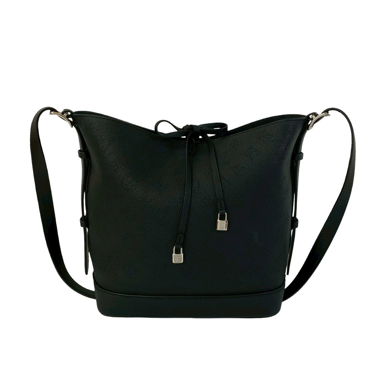 LOUIS VUITTON Shoulder Bag leather black Monogram Mahina Flor NM