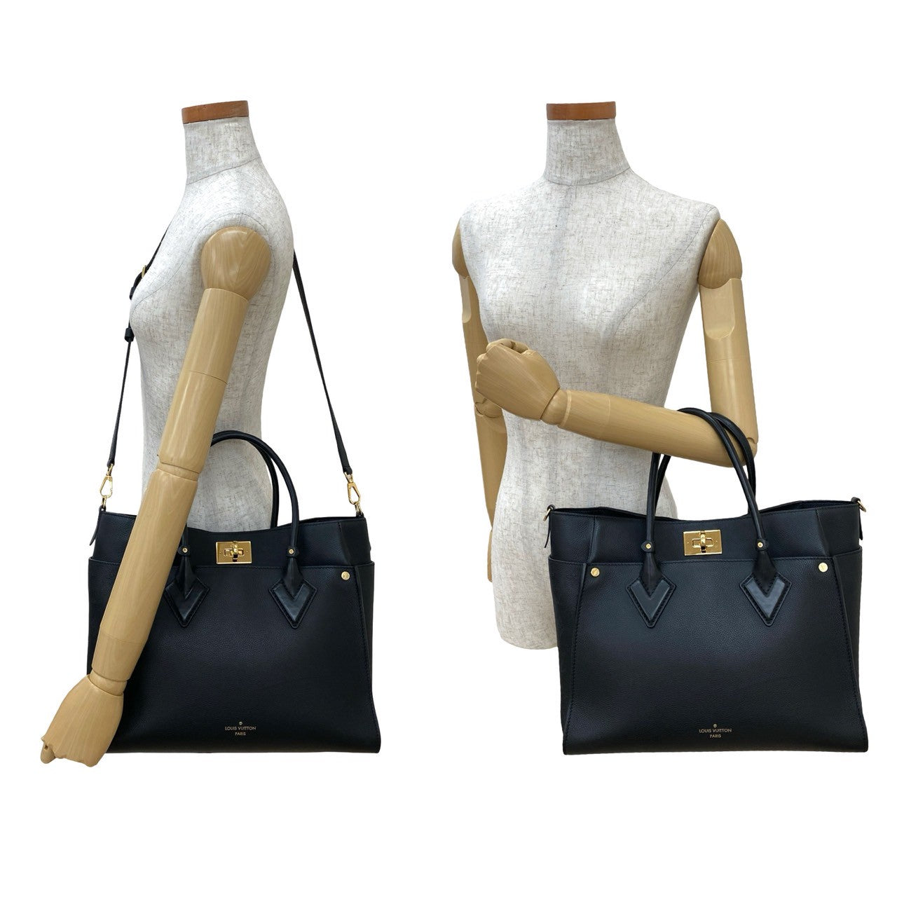 LOUIS VUITTON Shoulder Bag leather black Monogram Mahina On My Side GM