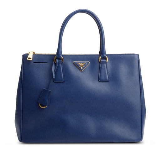Prada Blue Saffiano Lux Large Double Zip Galleria Tote