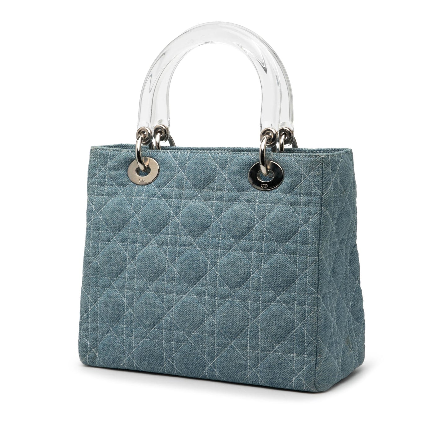 Blue Dior Medium Denim Cannage Acrylic Handles Lady Dior Satchel