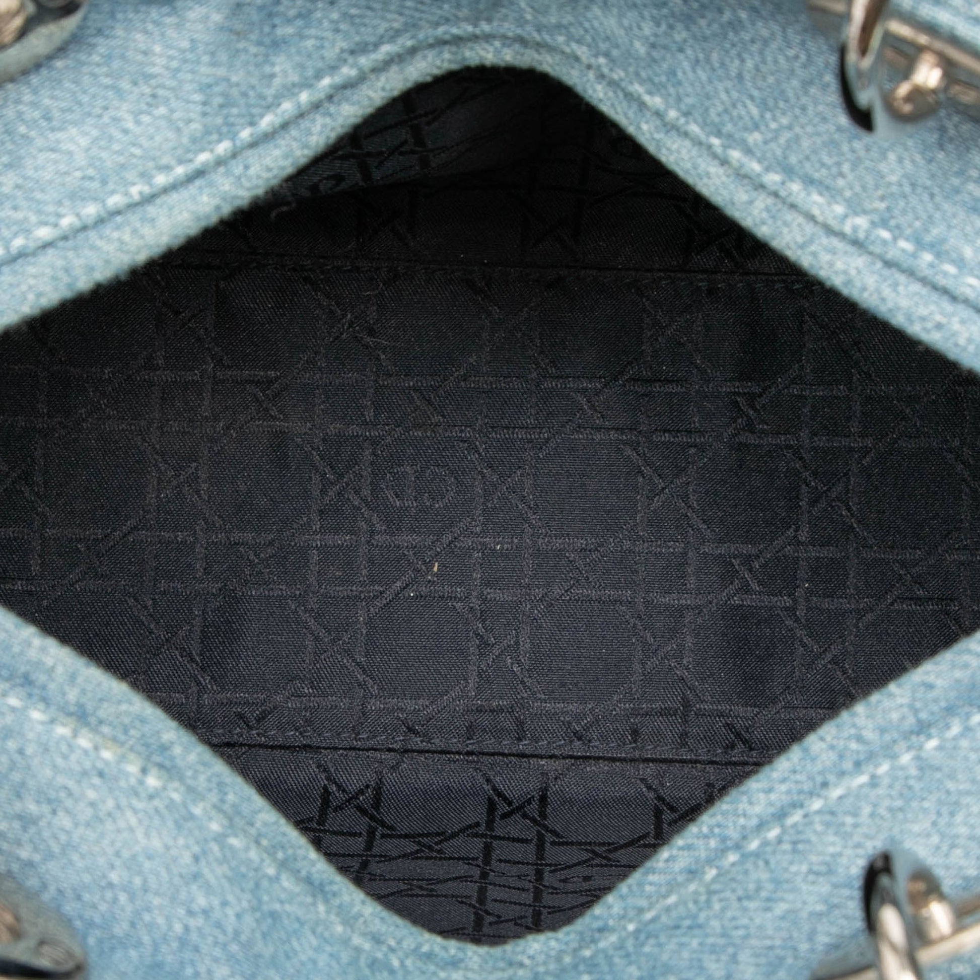Blue Dior Medium Denim Cannage Acrylic Handles Lady Dior Satchel