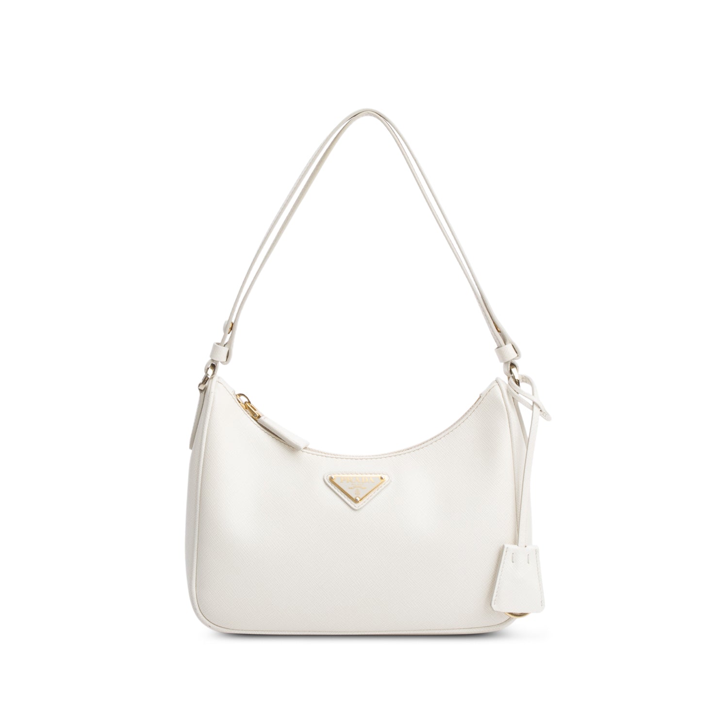 Prada 2023 White Saffiano Lux Mini Re-Edition Shoulder Bag