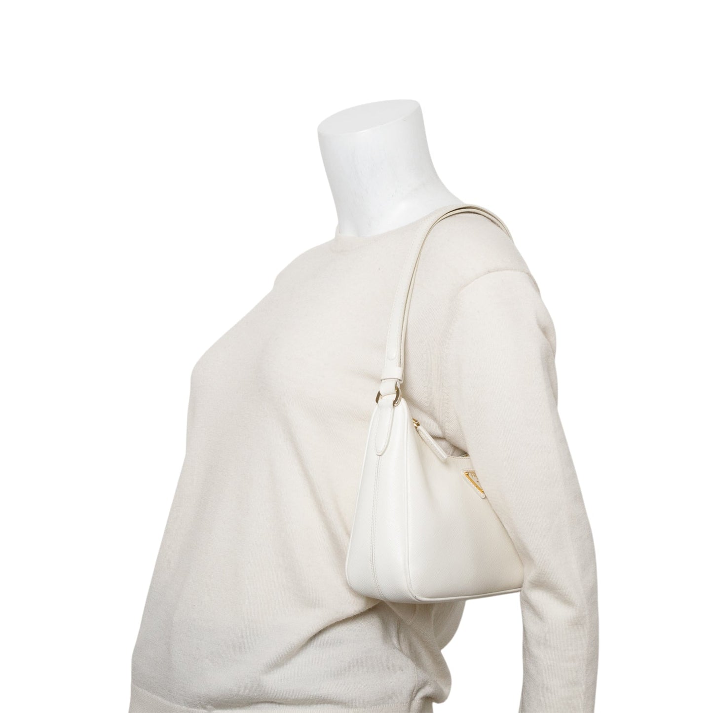 Prada 2023 White Saffiano Lux Mini Re-Edition Shoulder Bag