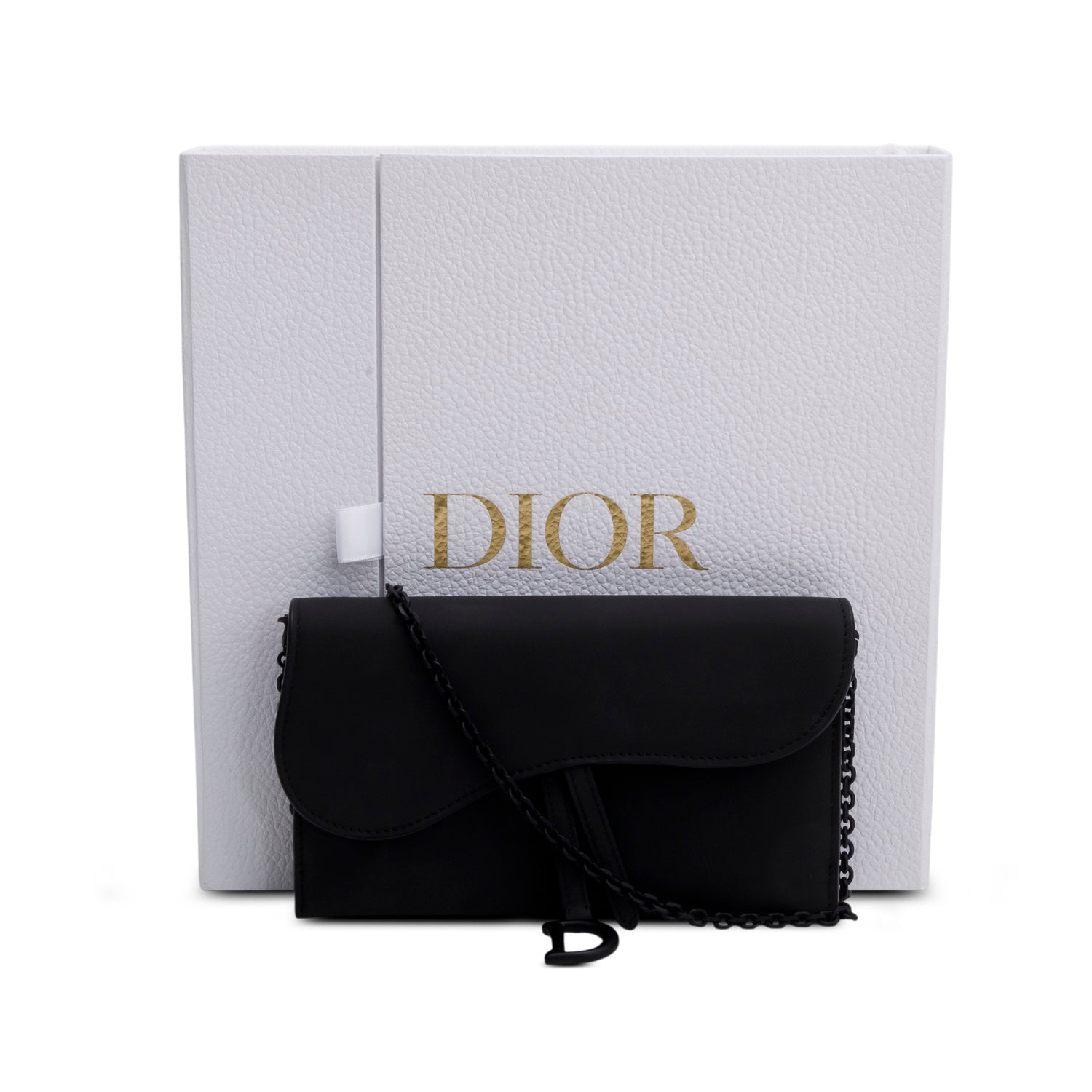 Christian Dior 2022 Black Ultra Matte Calfskin Saddle Chain Wallet Pouch