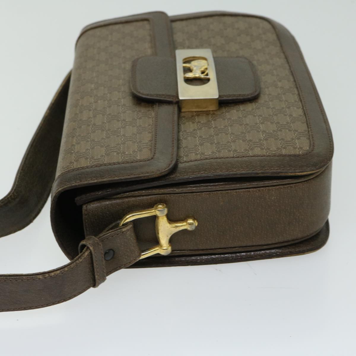 Luxury CELINE Macadam Canvas Shoulder Bag Brown 67180