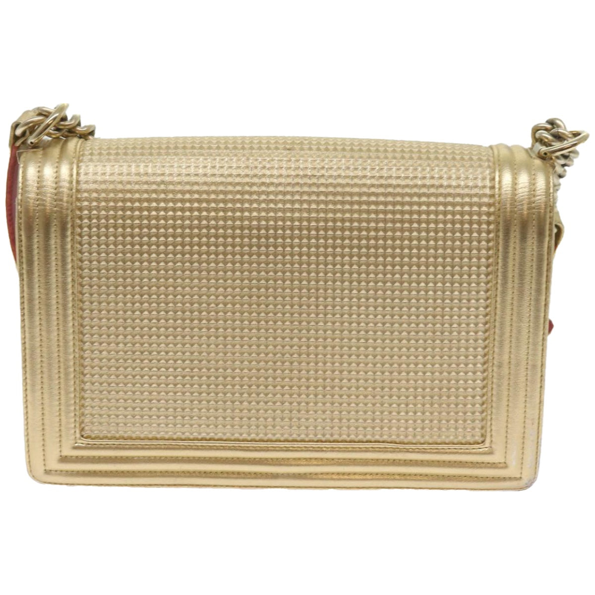 CHANEL Boy Chain Shoulder Bag Leather Gold CC Auth 67371A