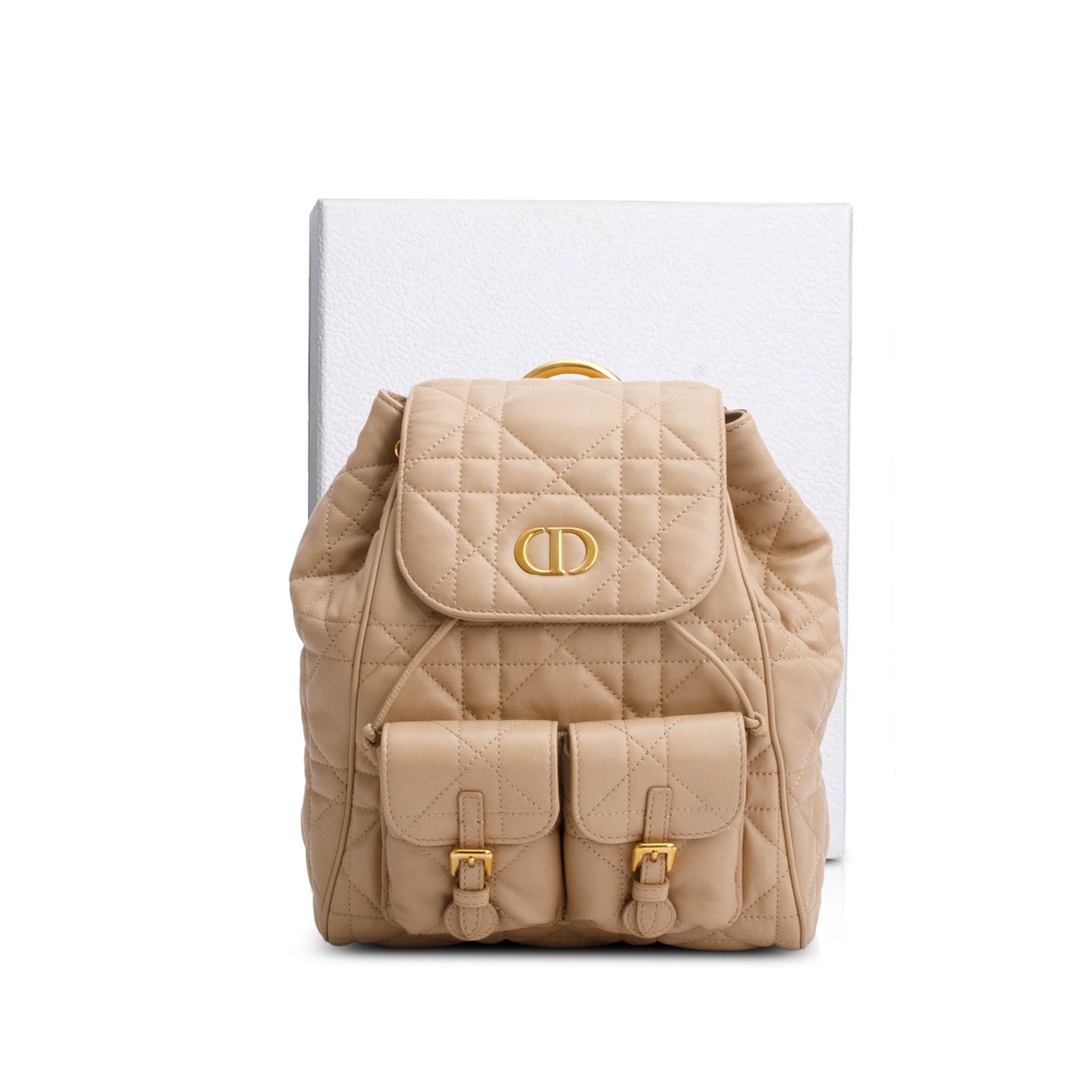 Chrisitan Dior 2024 Beige Lambskin Macrocannage Medium Caro Backpack
