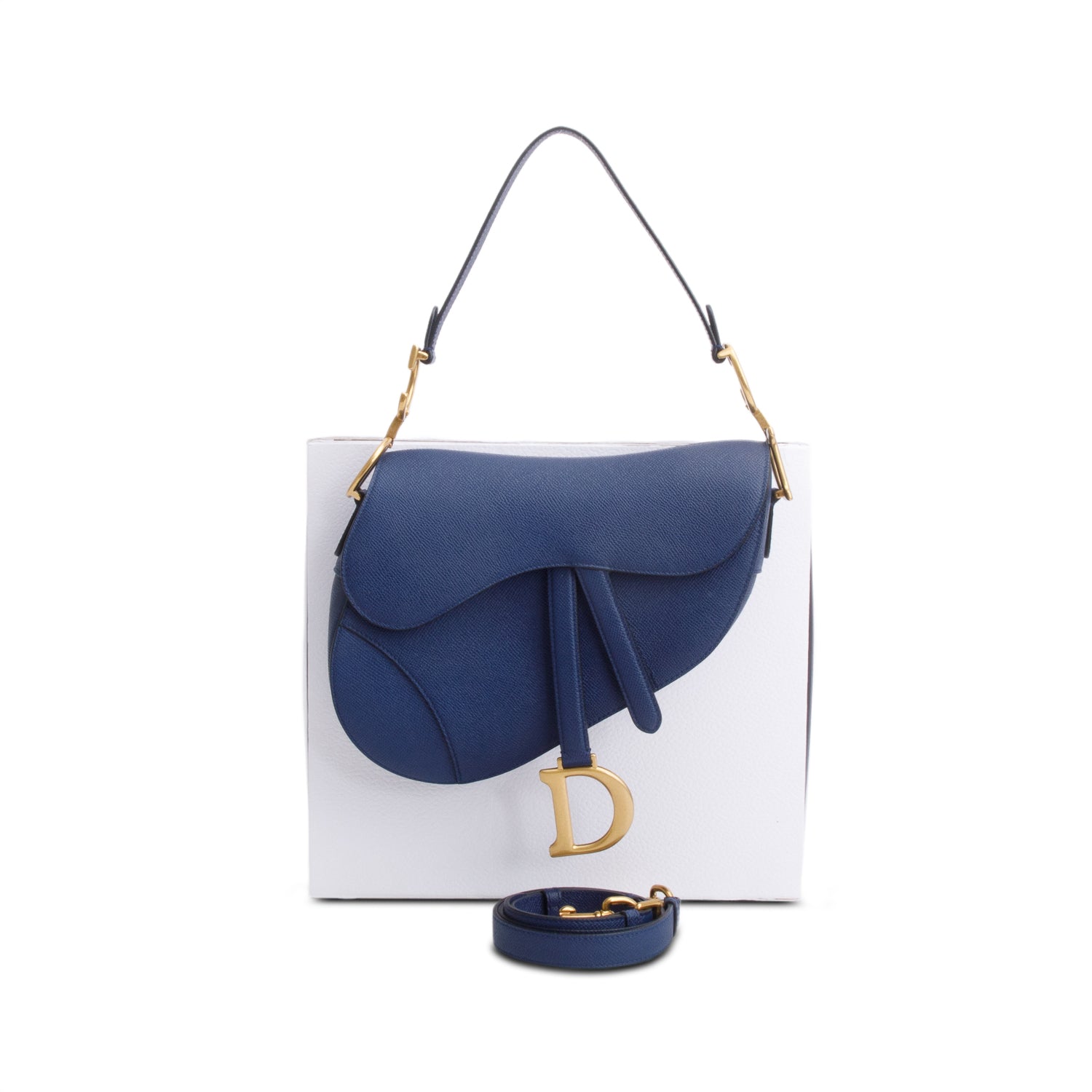 Christian Dior 2022 Blue Grained Calfskin Saddle Bag