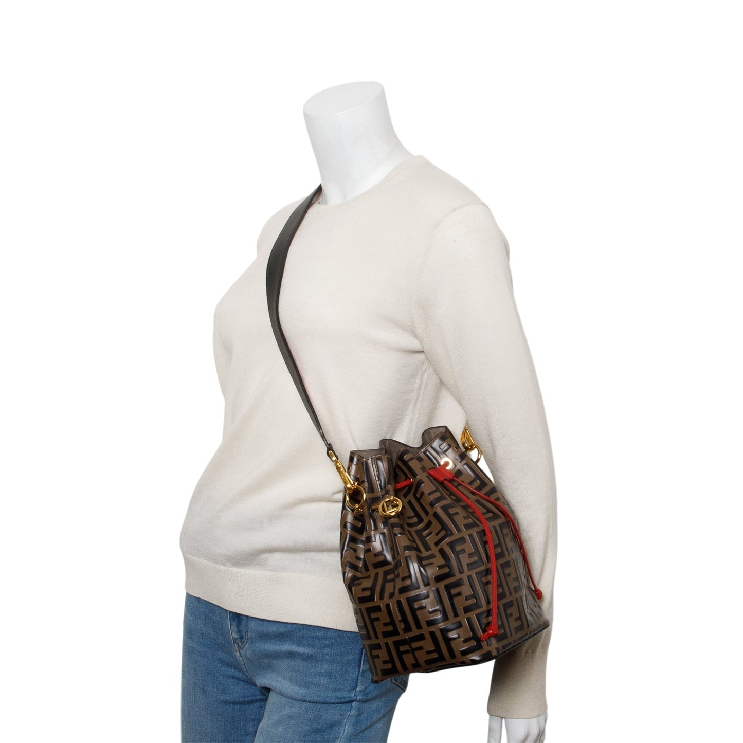 Fendi Brown Vitello Liberty FF 1974 Embossed Small Mon Tresor Bucket Bag